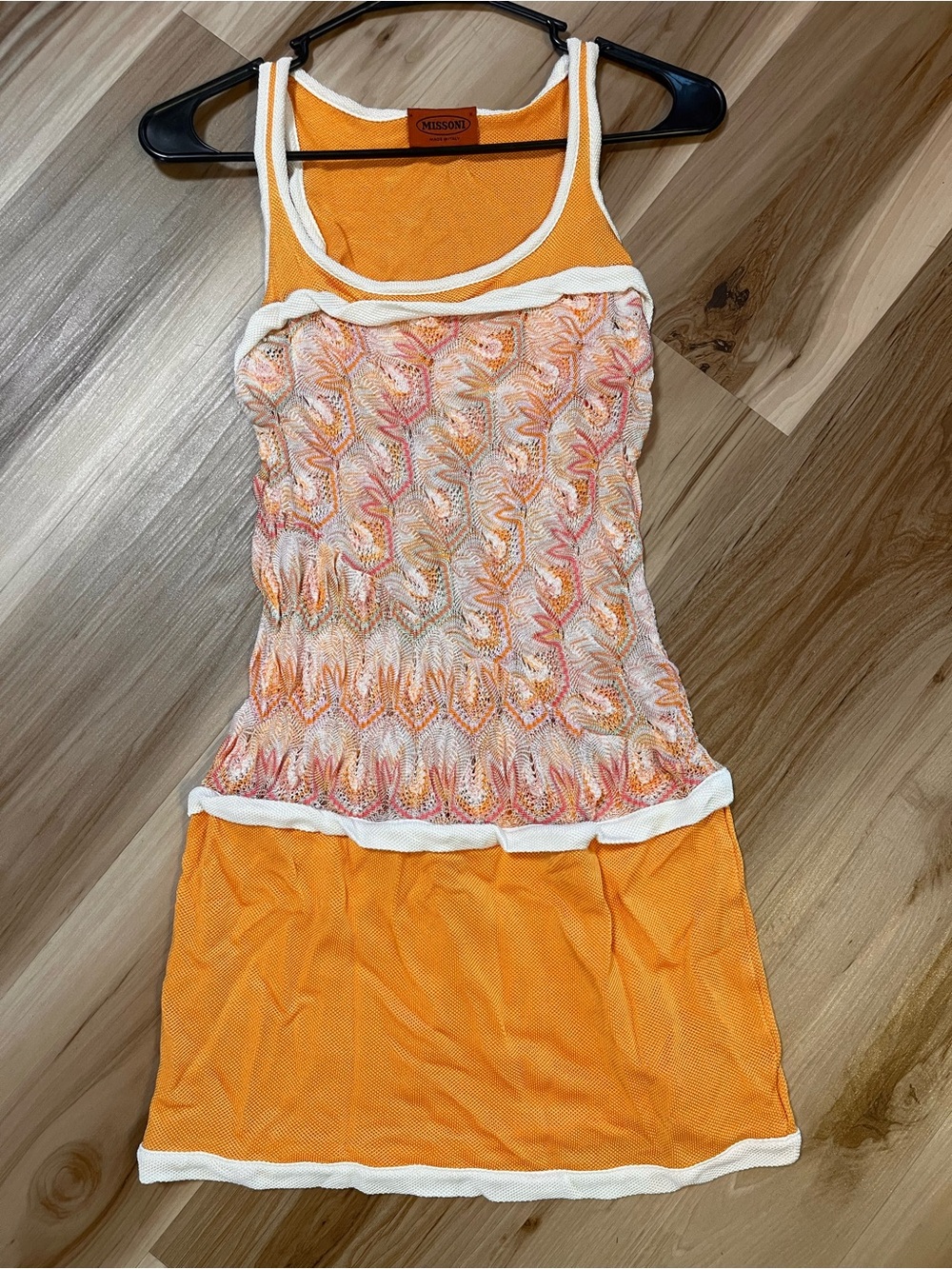 Missoni Orange Crochet Knit Sleeveless Tiered Mini Tank Dress IT 40 US 4 Small S